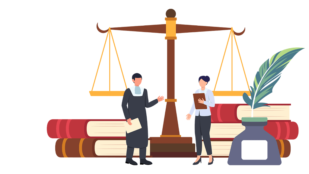 A legal professional and a student standing before a bookshelf and a scale of justice, Georgia Pre-Trial Diversion | Code § 17-7-20. Georgia Compliance of Court-Ordered Programs