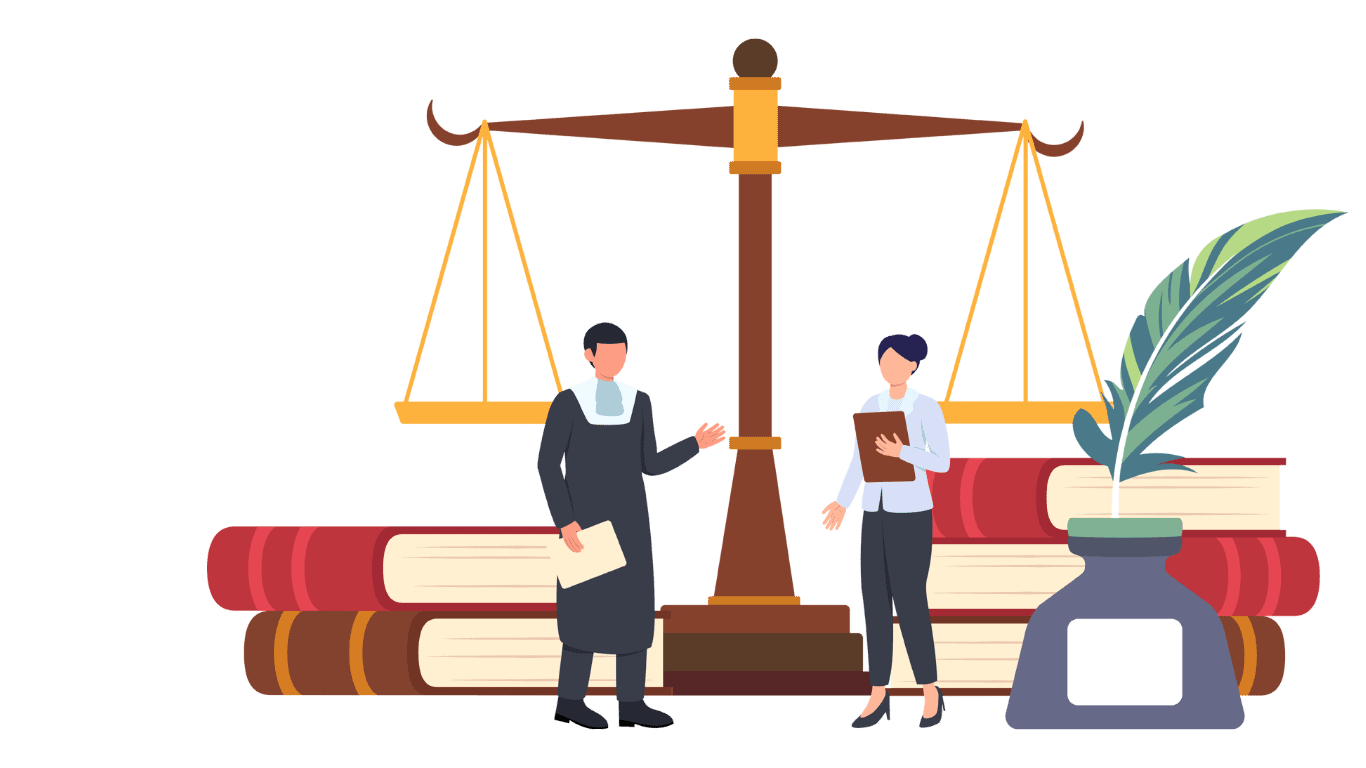 A legal professional and a student standing before a bookshelf and a scale of justice, Georgia Pre-Trial Diversion | Code § 17-7-20. Georgia Compliance of Court-Ordered Programs